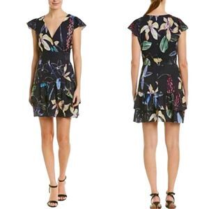 NWT Parker Cosmic Fleur Ruffled Fit Flare Mini Dress Size Medium